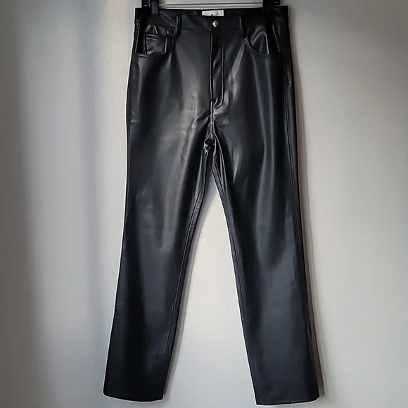 7 For All Mankind Faux Leather Straight Leg Pants, Size 31, Color Black - Picture 2 of 12